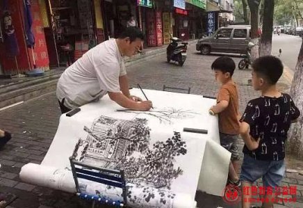 民间画家杨建荣百米长卷描绘咸阳老街